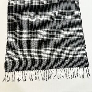 Pashmina Silk Scarf Black White Houndstooth Striped Fringe Wrap Shawl Oversized